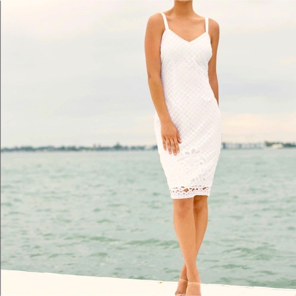 WHBM White House Black Market White Eyelet Lace Sheath Dress LWD NWT Size 2 - Picture 1 of 9